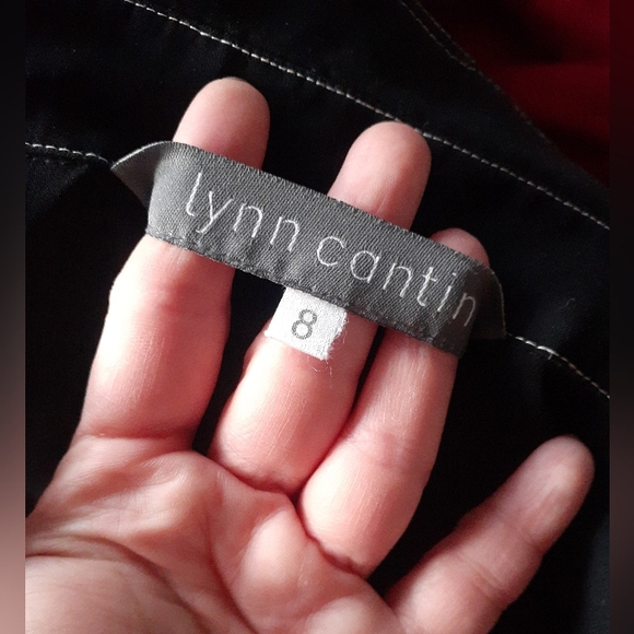 Black Button-up 3/4-sleeve collared shirt with white stitching, Medium - Picture 9 of 15